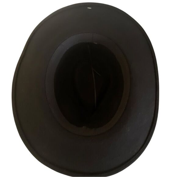 Black Wide Brim Braided Faux Leather Band Fedora Hat NWT